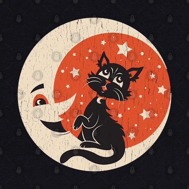 Vintage Halloween Moon Kitty by Kappacino Creations